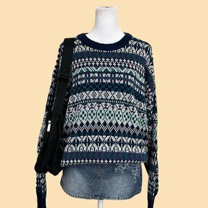 blue teal and purple striped vintage 90s acrylic knit sweater indie skate grunge